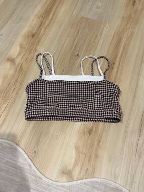 Houndstooth Crop Tank Top with White Trim